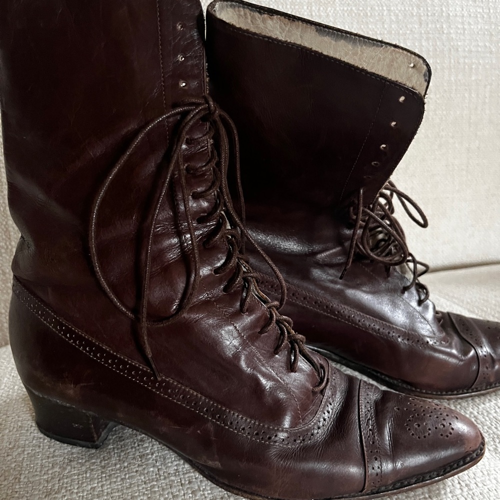 Vintage Italian Brown Leather Lace-Up Boots made for the J Peterman Co